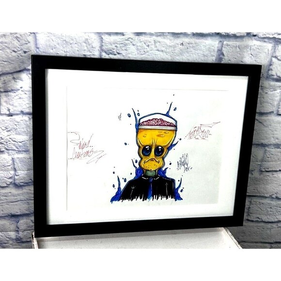 Alien Art Work Weird Creations Original Marker Drawing Signed Matted Framed - Picture 5 of 12